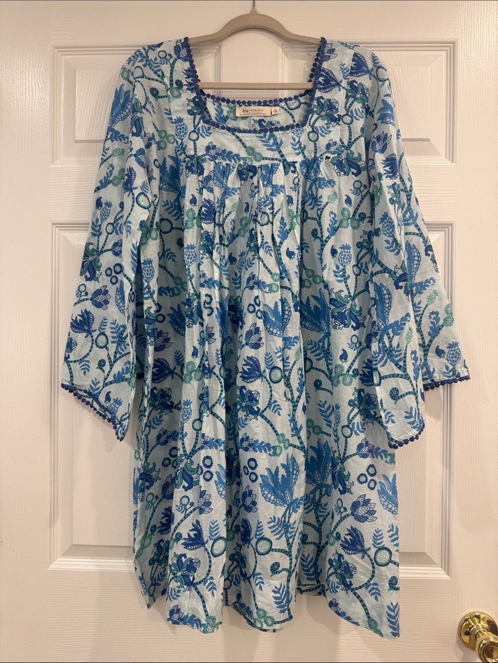 Blue Floral Long Sleeve Peasant Dress - Rock Flower Paper